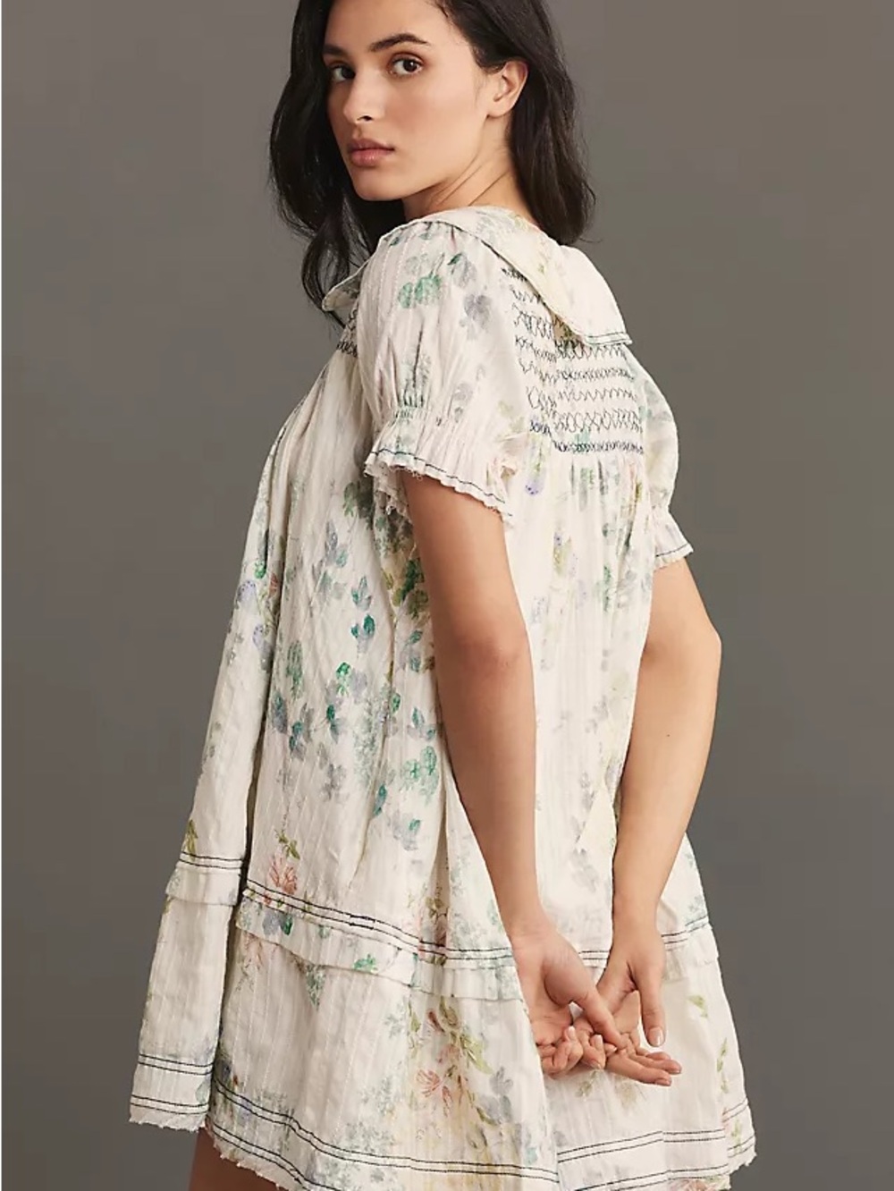 Pilcro Puff-Sleeve Collared Babydoll Mini Dress